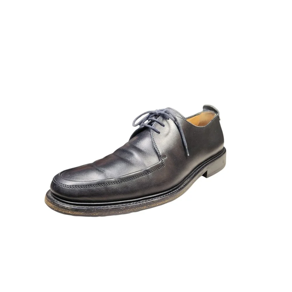 Bally Orbin Black Leather Apron Toe Derby Shoes Luxury Swiss Classic Oxfords 9